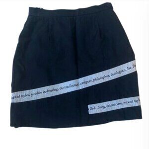 Vintage Moschino Cheap and Chic ‘80s miniskirt black rayon word print poetry 6